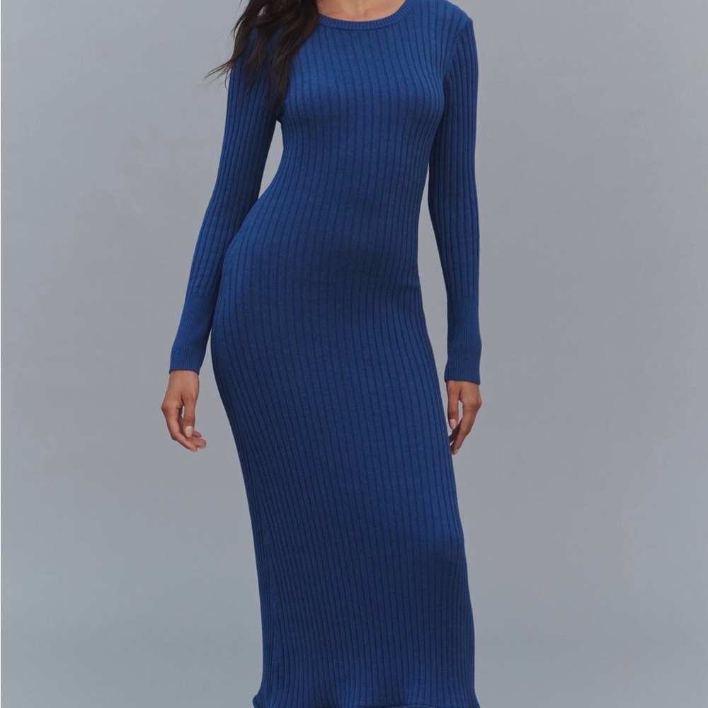 Daily Practice High Tide Long-Sleeve Midi Dress, Blue (New w/Tags)